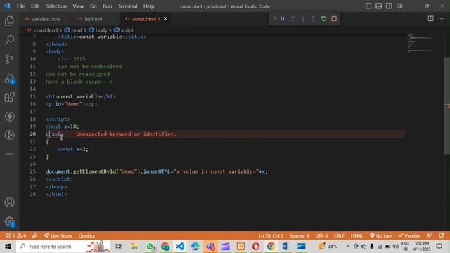 Javascript Tutorial|Part-3|Const variable|diff. between var, let,const in hindi|@CodeWithVINITA.74 смотреть онлайн
