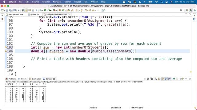 Java JEM16GA1P1e Simple Grades Matrix - Sum and average by row смотреть онлайн