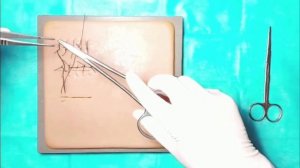 Горизонтальный П - образный шов на кожу. Surgical sutures on the skin.