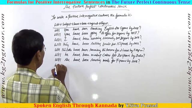 Formulas for Positive Interrogative sentences in The future Perfect Continuous tense Kannada смотреть онлайн