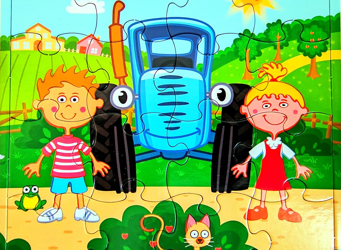 Синий трактор едет по полям попробуй отгадай  собираем пазлы для детей #синийтракторпополям на ферме