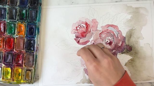 Розы акварелью цветы КАК РИСОВАТЬ АКВАРЕЛЬЮ HOW TO USE WATERCOLOR 수채화 사용 방법 смотреть онлайн