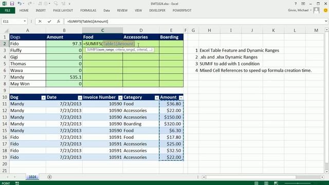 Excel Magic Trick 1024: SUMIF & SUMIFS function & Mixed Cell References & Dynamic Table Range смотреть онлайн