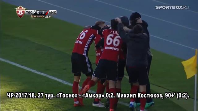 20. ЧР-2017/18. 27 тур. «Тосно» - «Амкар» 0:2. Михаил Костюков, 90+’ (0:2)