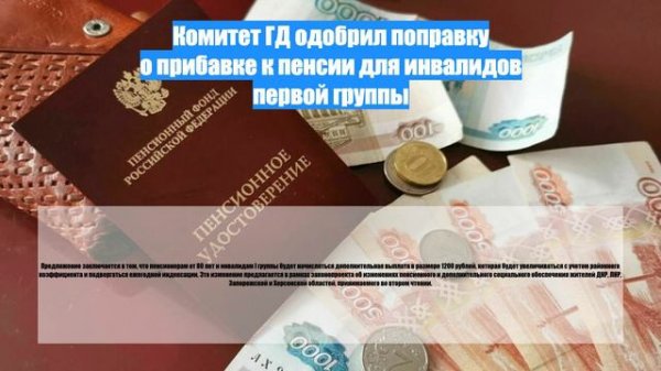Комитет ГД одобрил поправку о прибавке к пенсии для инвалидов первой группы