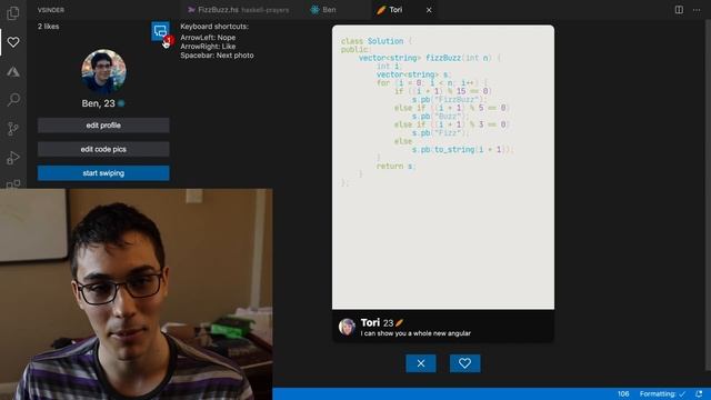 VSCode Tinder смотреть онлайн