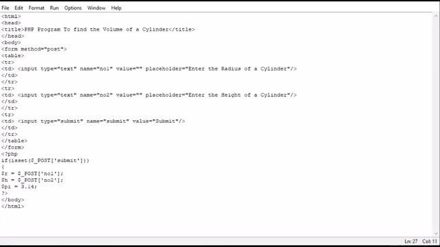 PHP Program To find the Volume of a Cylinder смотреть онлайн