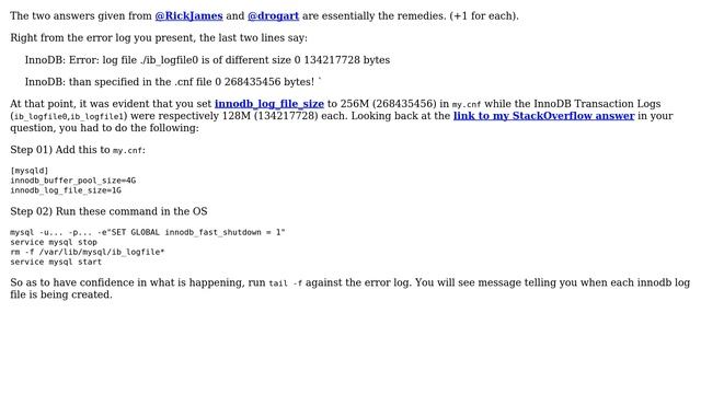 Databases: MySQL wont start after increasing innodb_buffer_pool_size and innodb_log_file_size смотреть онлайн