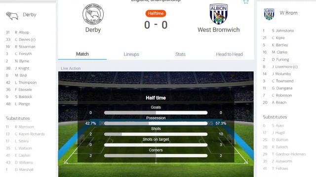 Derby vs West Brom Live - Championship Live смотреть онлайн
