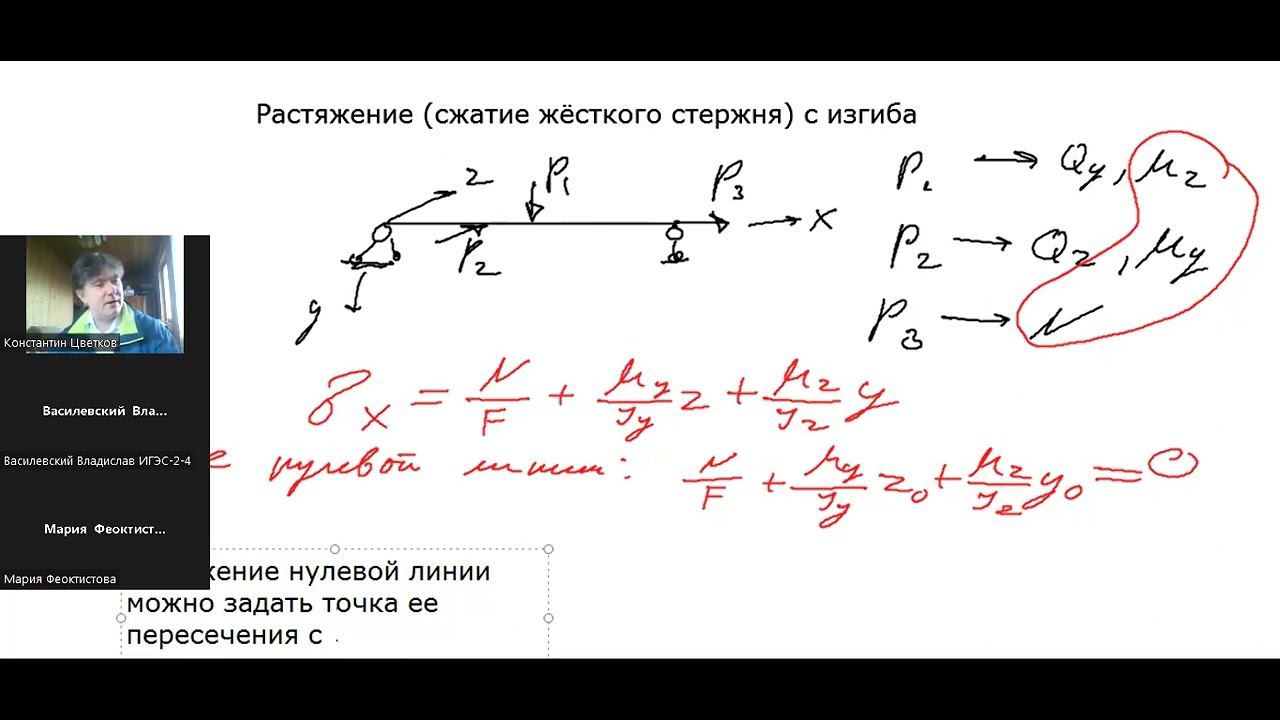 Растяжение с изгибом (краткая теория) смотреть онлайн