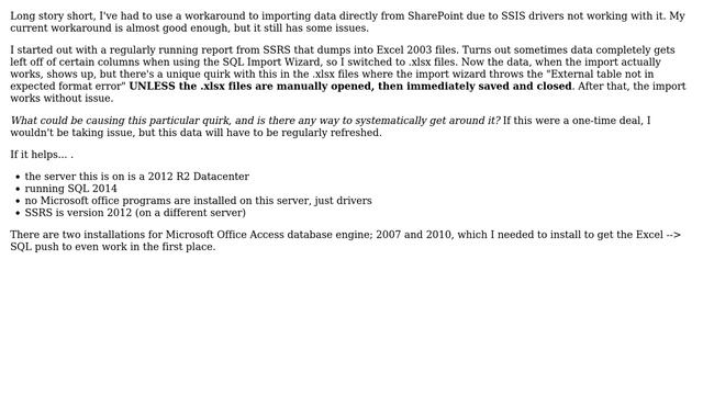 SSRS --＞ .xlsx file --＞ SQL ETL -- "External table not in expected format" error, but only when... смотреть онлайн