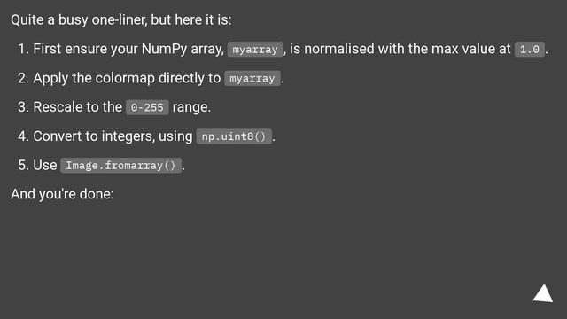 How to convert a NumPy array to PIL image applying matplotlib colormap смотреть онлайн