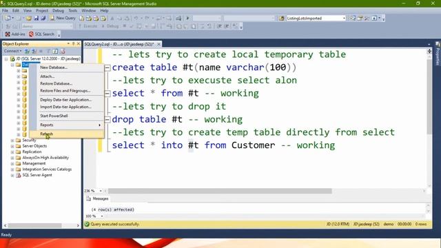 Understand TEMPORARY TABLES IN SQL SERVER in detail with easy examples смотреть онлайн