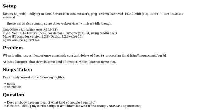 DevOps & SysAdmins: 5 second delay for OnlyOffice (mono-fastcgi & nginx) on Linux смотреть онлайн