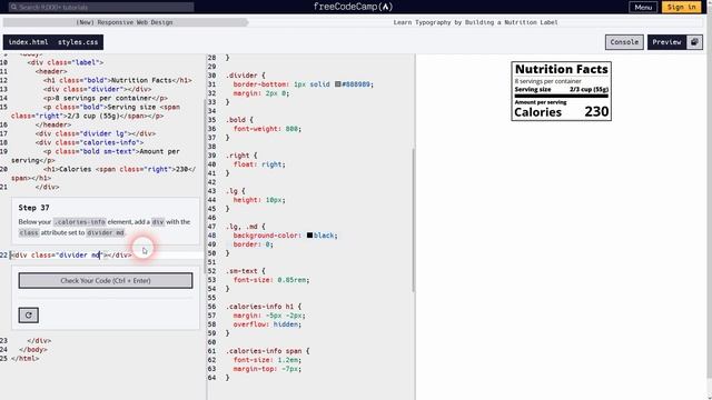 Free Code Camp Walkthrough 8 | HTML/CSS - Building a Nutrition Label смотреть онлайн