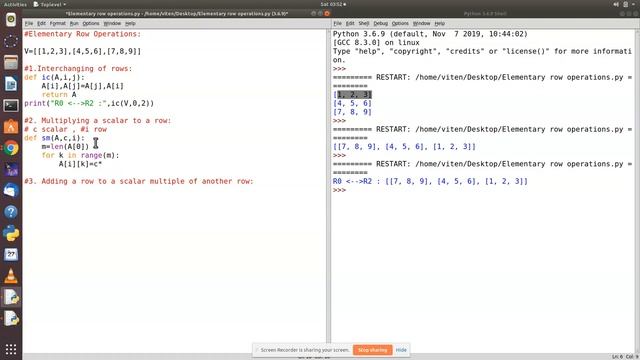 Elementary matrix Row Operations using Python смотреть онлайн