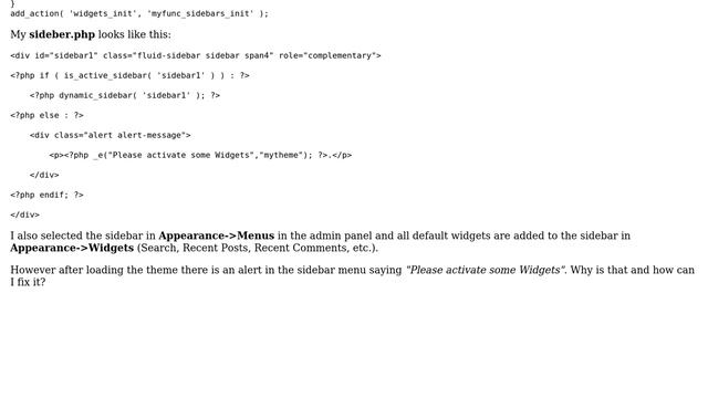 Wordpress: Widgets not activated alert after using get_sidebar() смотреть онлайн
