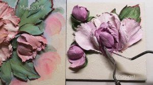 Скульптурная живопись. Рисую объёмный пион декоративной штукатуркой