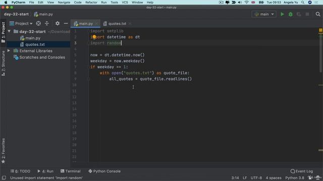 Challenge 1 - Send Motivational Quotes on Mondays via Email | The Complete Python Pro Bootcamp смотреть онлайн