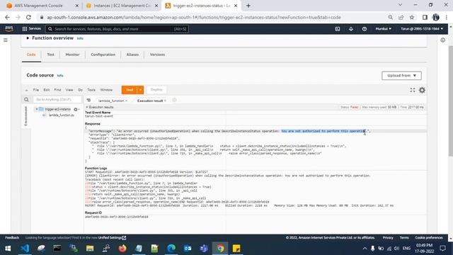 How to create a lambda function to trigger the status of EC2 instances using boto3 client? смотреть онлайн