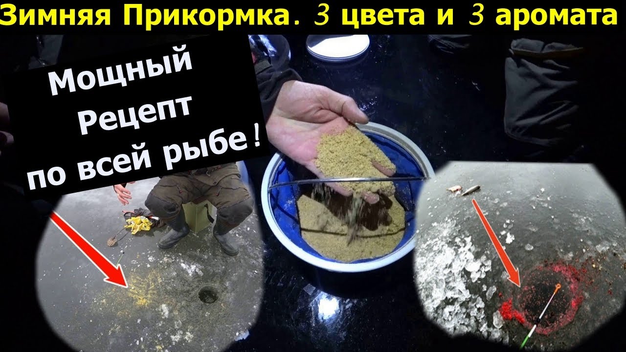 Прикормка взорвала лунку. Рыба выглядывает за ней из лунки. Зимняя прикормка для рыбалки смотреть онлайн