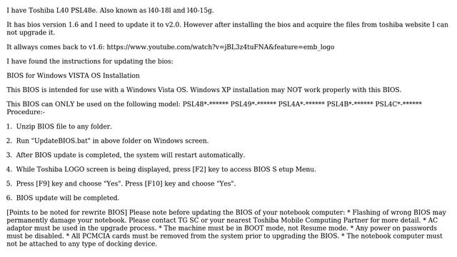 Toshiba L40 PSL48e does not update bios смотреть онлайн