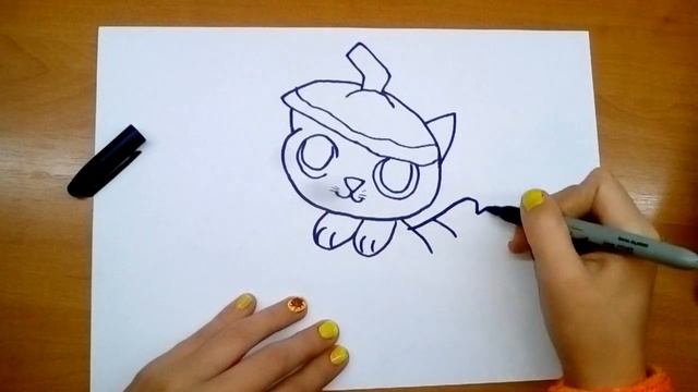 Кот в тыкве - рисунок на Halloween