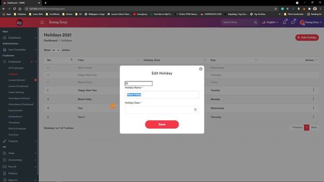 Update record holiday on model form view Laravel 8.X | HR System Management смотреть онлайн