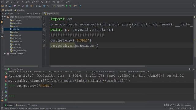 Python Intermediate Получение системного пути, temp директория смотреть онлайн