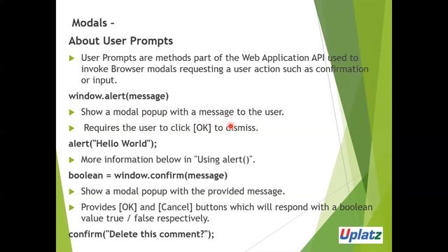 JavaScript Sets, Modals, Prompts, History, Navigator Objects, BOM | JavaScript Tutorial | Uplatz смотреть онлайн
