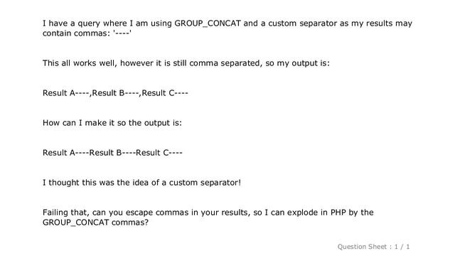MySQL : GROUP_CONCAT comma separator - MySQL смотреть онлайн