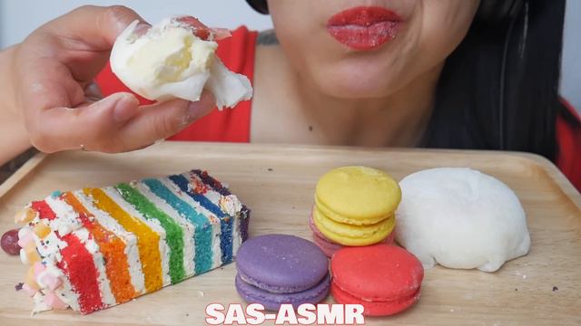 ASMR RAINBOW CAKE + SNOW BALL MOCHI + MACARON (SOFT RELAXING EATING SOUNDS) NO TALKING | SAS-ASMR смотреть онлайн