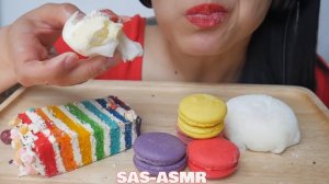 ASMR RAINBOW CAKE + SNOW BALL MOCHI + MACARON (SOFT RELAXING EATING SOUNDS) NO TALKING | SAS-ASMR