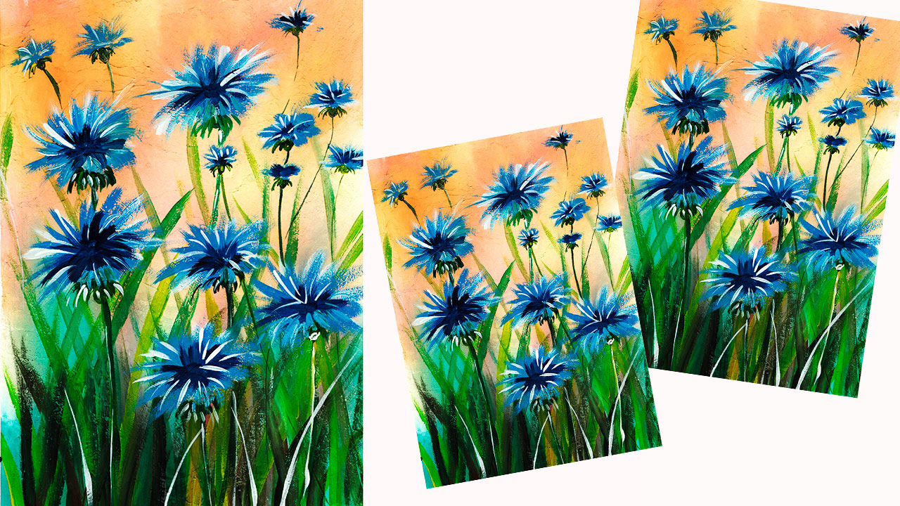 Как нарисовать васильки гуашью. Рисуем полевые цветы. Летний пейзаж с детьми. смотреть онлайн