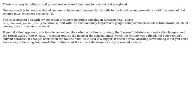 Databases: MySQL possibility to create global routines (stored procedures and/or functions) смотреть онлайн
