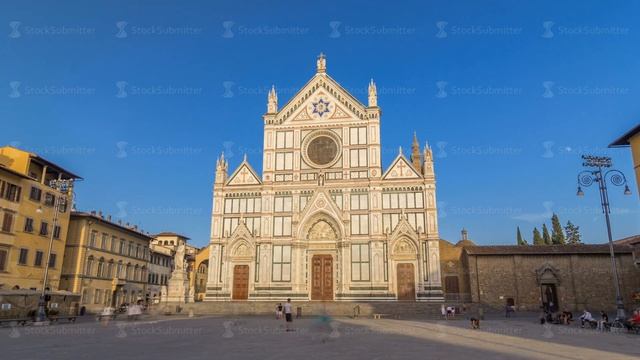 Tourists on Piazza di Santa Croce timelapse hyperlapse with Basilica di Santa Croce Basilica of the смотреть онлайн
