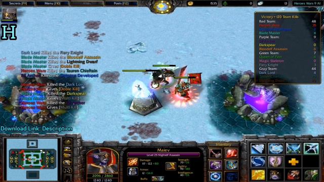 Warcraft 3 Gameplay Map Heroes Wars 9 AI - Maiev Nightelf Assassin - Kill Heroes 97 Rampage смотреть онлайн