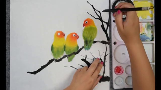 121 Love Birds Drawing for Beginners with Chinese watercolour step by step смотреть онлайн
