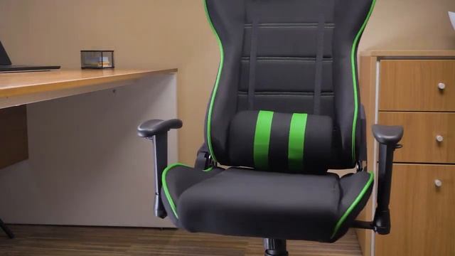 Кресло игровое Helmi HL G08 Target, ткань черная зеленая, 2 подушки смотреть онлайн