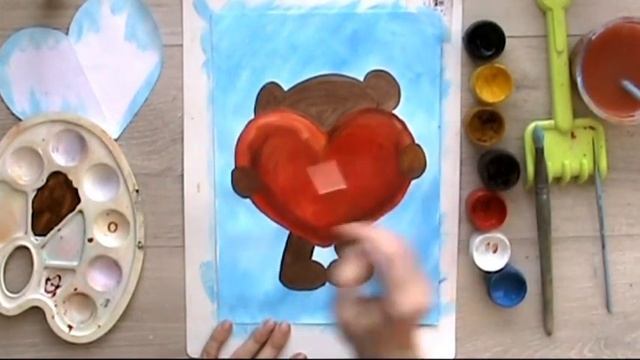 Мишка Тедди с сердцем. Как нарисовать мишку. Гуашь.Teddy Bear with a heart. How to draw a bear. смотреть онлайн