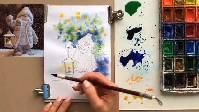 Рисуем открытку со снеговиком! смотреть онлайн