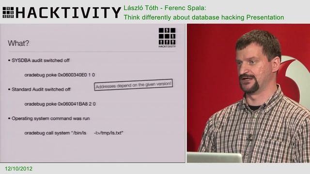 Hacktivity 2012 - László Tóth Ferenc Spala - Think differently about database hacking P. смотреть онлайн