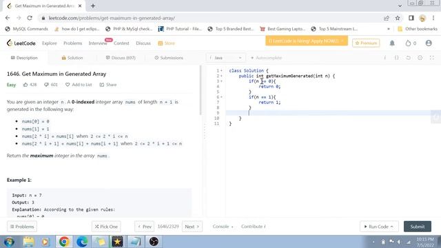 Get Maximum in Generated Array | Leetcode 1646 | Amazon Google Facebook interview question смотреть онлайн