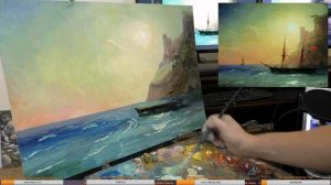 Картина маслом по мотивам Айвазовского - морской пейзаж.