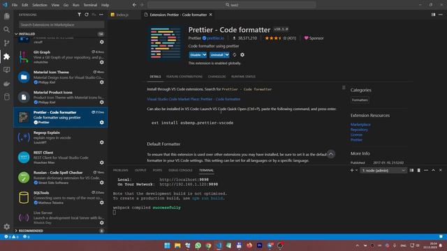 Список расширений VSCode
