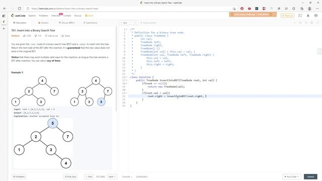 LeetCode 701 | Insert into a Binary Search Tree | Recursion | Java смотреть онлайн