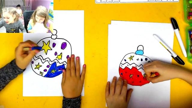 Девочки рисуют сами Ногодние шары - Катя и Аня смотреть онлайн