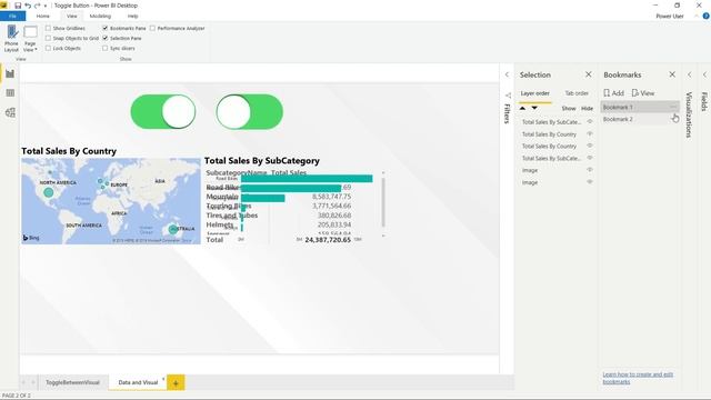 Power BI - How to toggle between Visuals and Data using Book marks and Selection pane смотреть онлайн