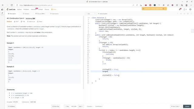 LeetCode 40 | Combination Sum II | DFS | Recursion | Java смотреть онлайн