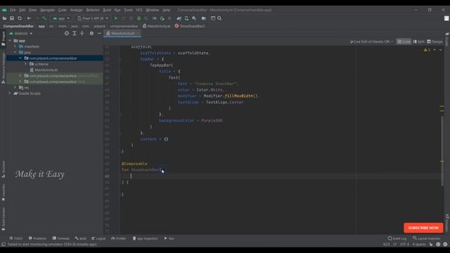 How to use SnackBar Bottom in Jetpack Compose | SnackbarHostState | Android | Kotlin | Make it Easy смотреть онлайн